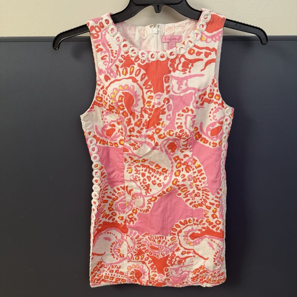 Lilly Pulitzer Mila Stretch Shift Dress Trunk‎ In Love Coral Pink Paisley Size 4